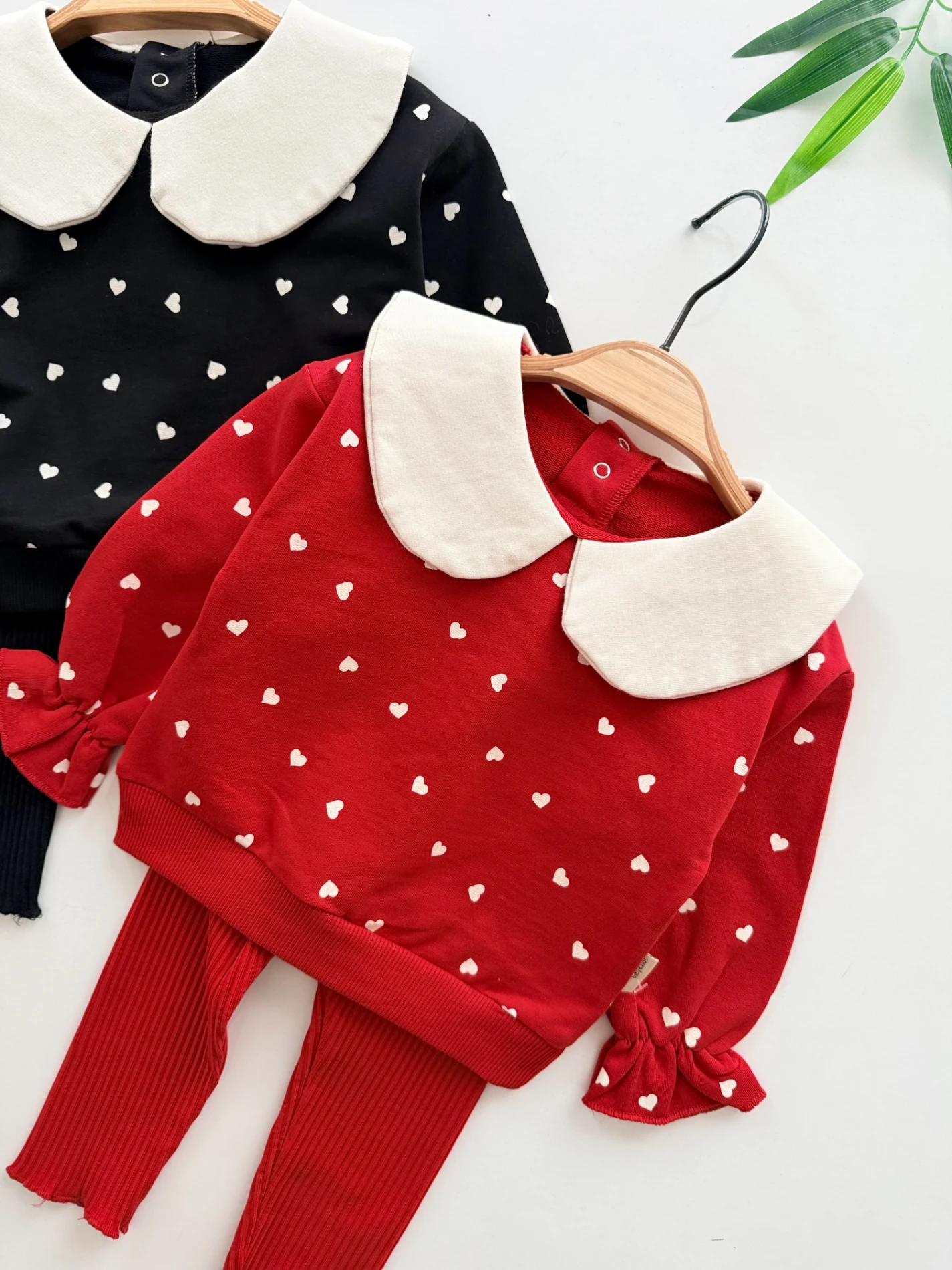 Kalp Desenli Yaka Detaylı %100 Pamuk 2’li Takım