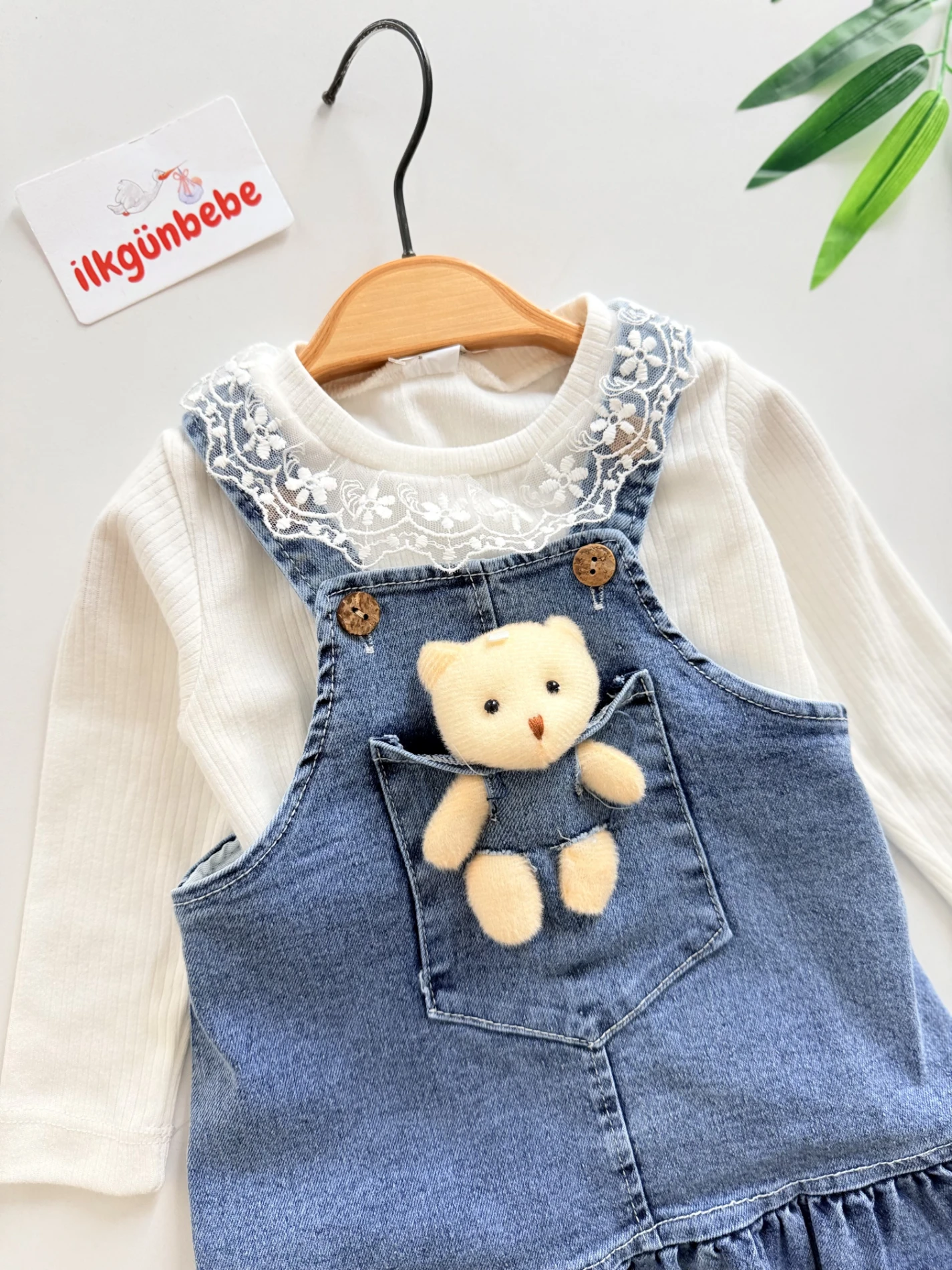 Oyuncak Ayıcıklı Güpür Yaka Bodyli 2’li Set