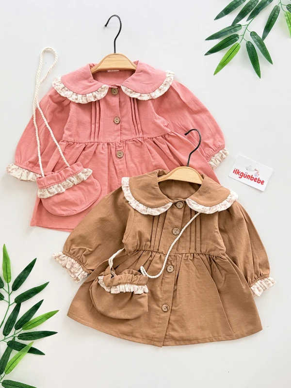 Çantalı Premium Kalite Vintage Bebek Elbisesi