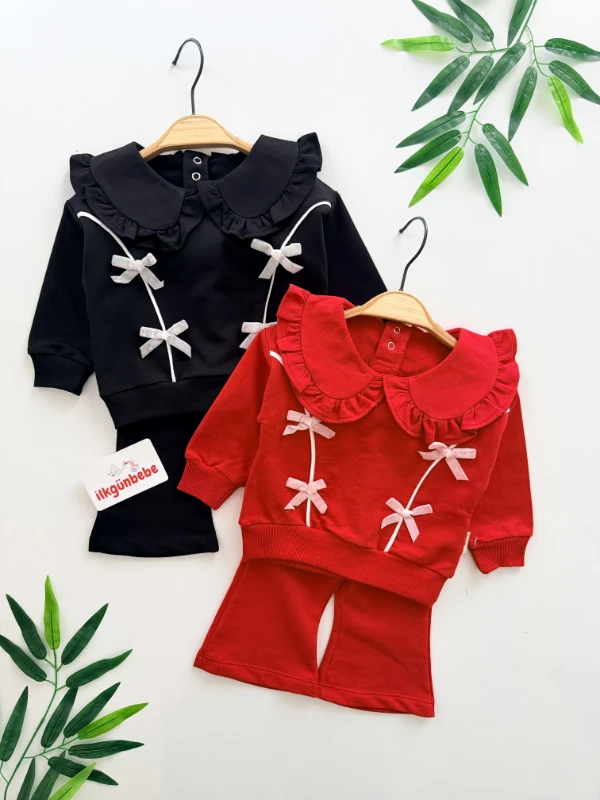 Fiyonklu Yaka Detaylı %100 Pamuk 2’li Takım