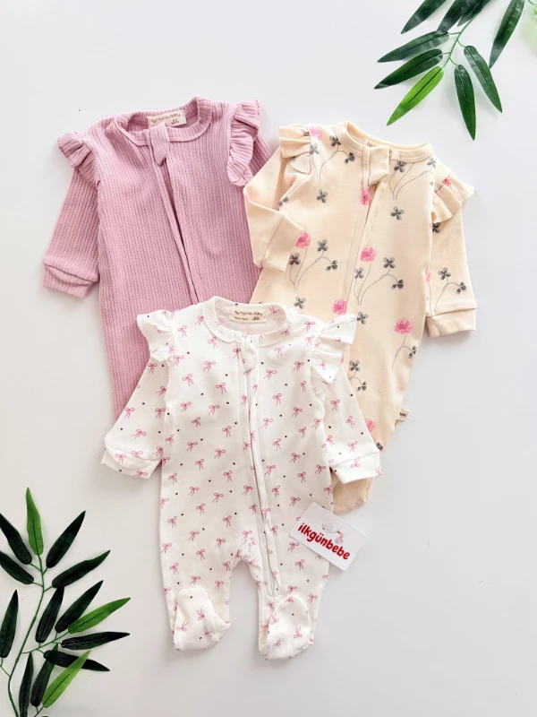 Bahar Çiçek Temalı  %100 Pamuk 3 Bandana 3 Tulum Set