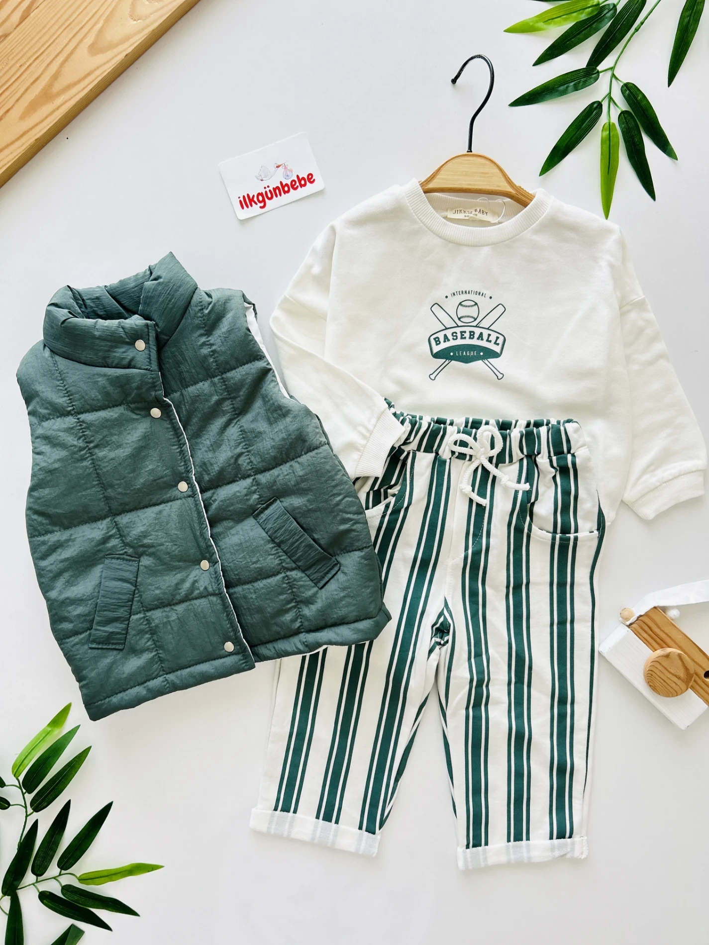 Baseball Basic Sweatli Şişme Yeleki Çizgili Pantalonlu Cool 3’lü Takım