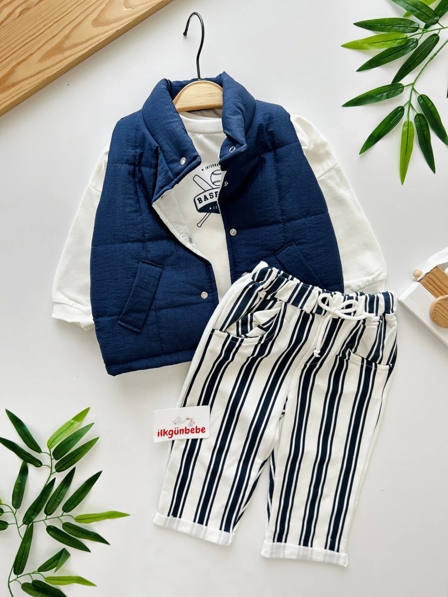 Baseball Basic Sweatli Şişme Yeleki Çizgili Pantalonlu Cool 3’lü Takım