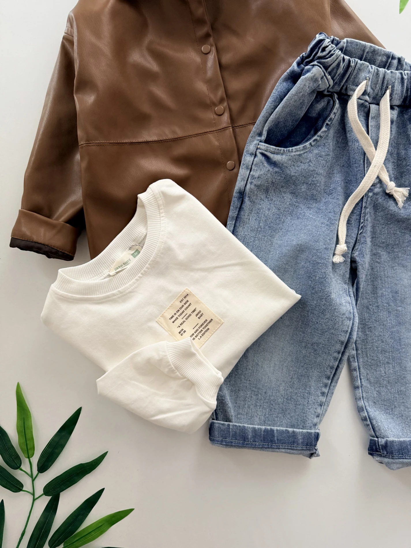 Premium Suni Deri Ceket Kot Pantolon  Body 3’lü Set