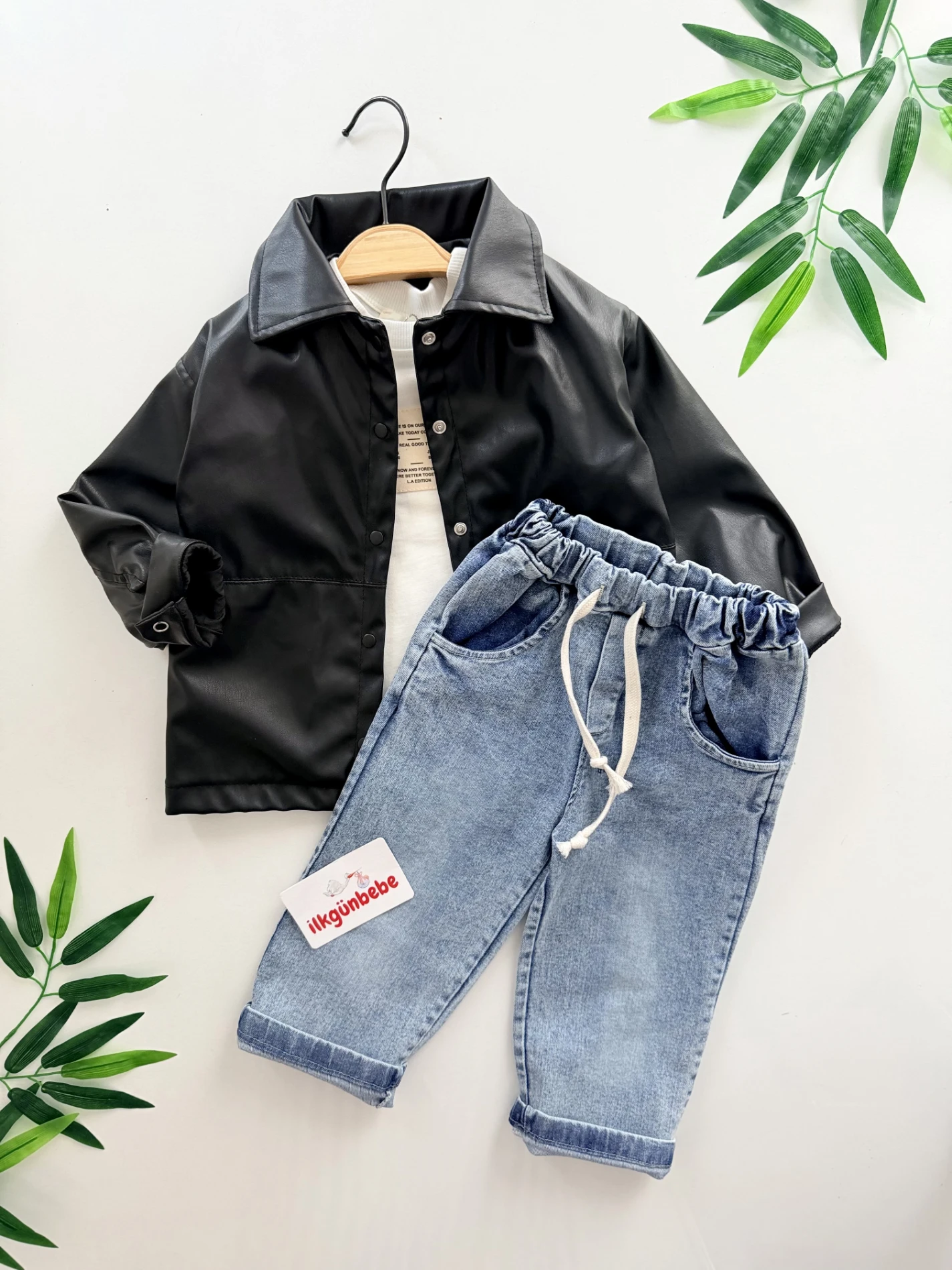 Premium Suni Deri Ceket Kot Pantolon  Body 3’lü Set