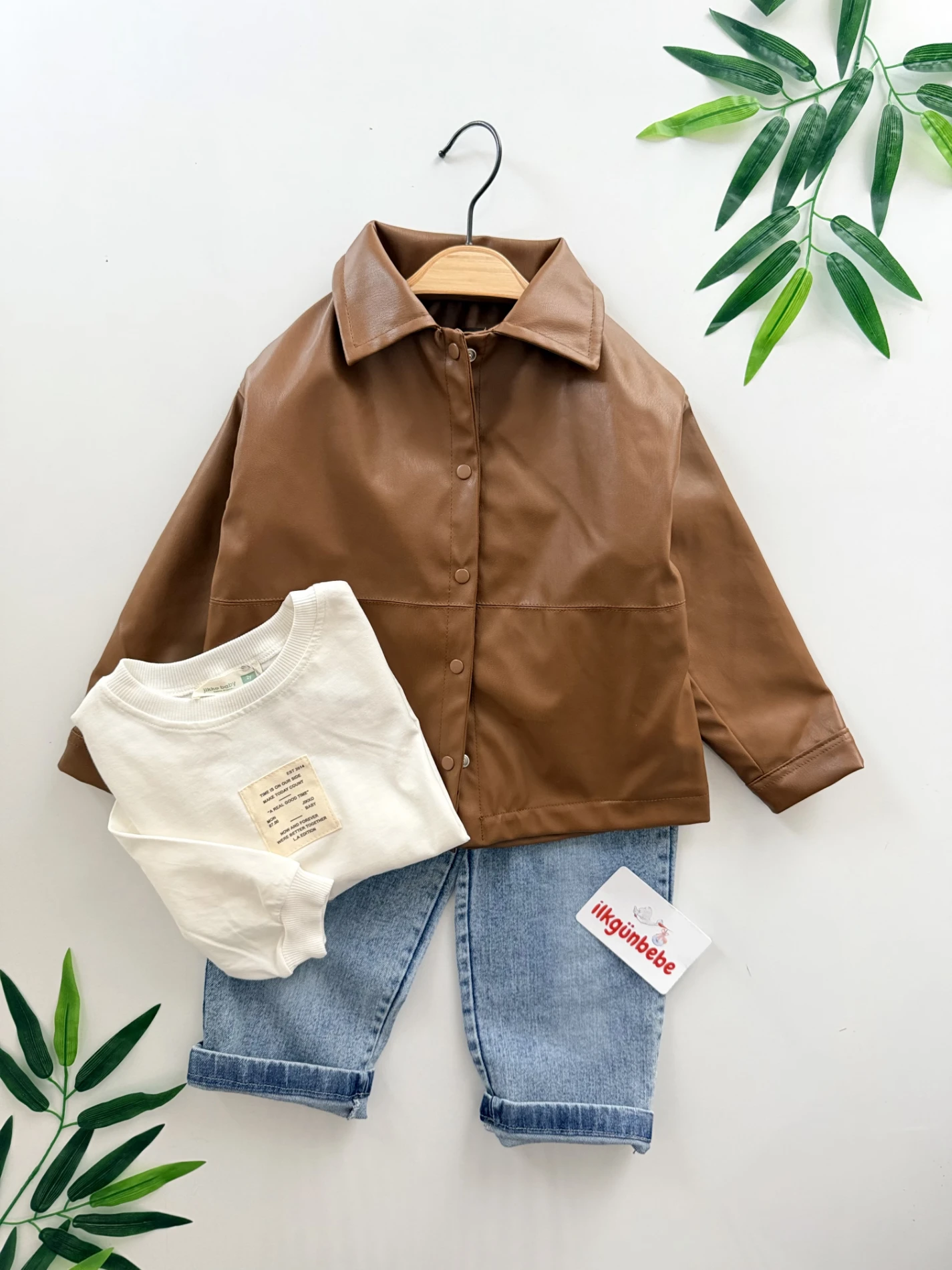 Premium Suni Deri Ceket Kot Pantolon  Body 3’lü Set