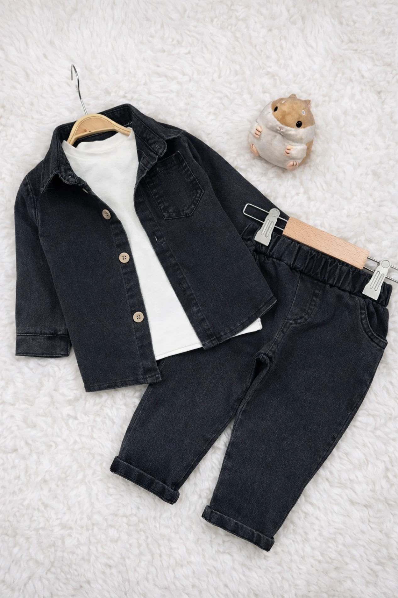 Likralı Esnek Kot Kumaş Gömlekli Tişörtlü Kot Pantalonlu Cool Takım