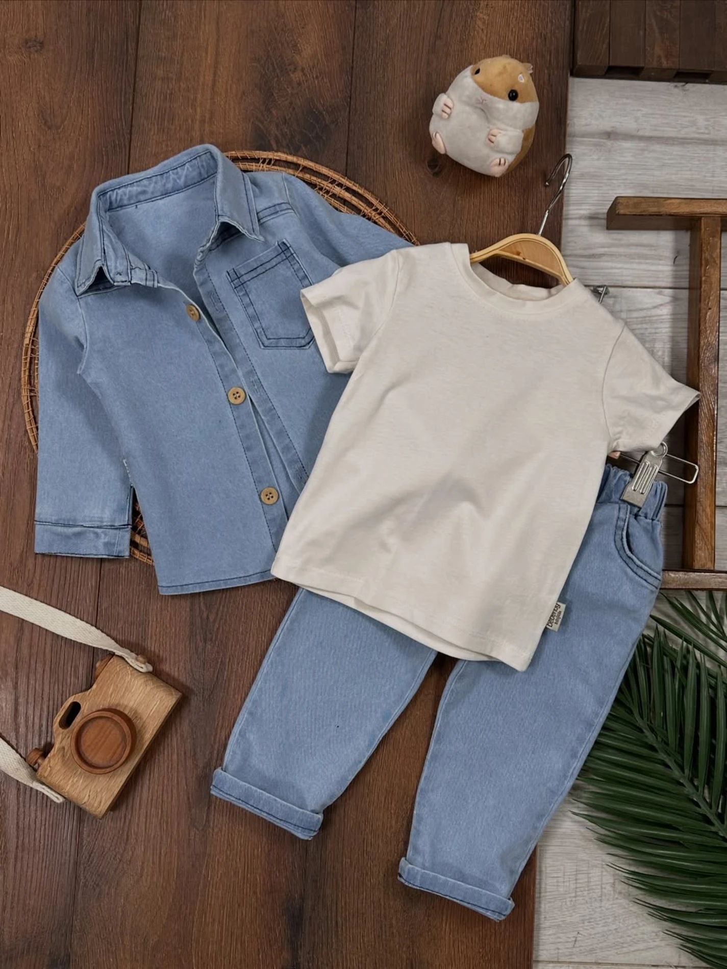 Likralı Esnek Kot Kumaş Gömlekli Tişörtlü Kot Pantalonlu Cool Takım