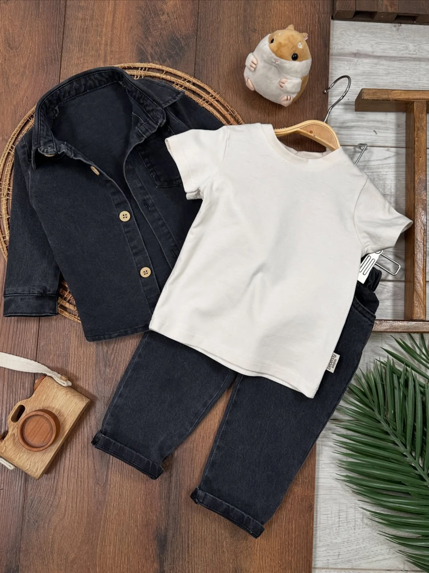 Likralı Esnek Kot Kumaş Gömlekli Tişörtlü Kot Pantalonlu Cool Takım