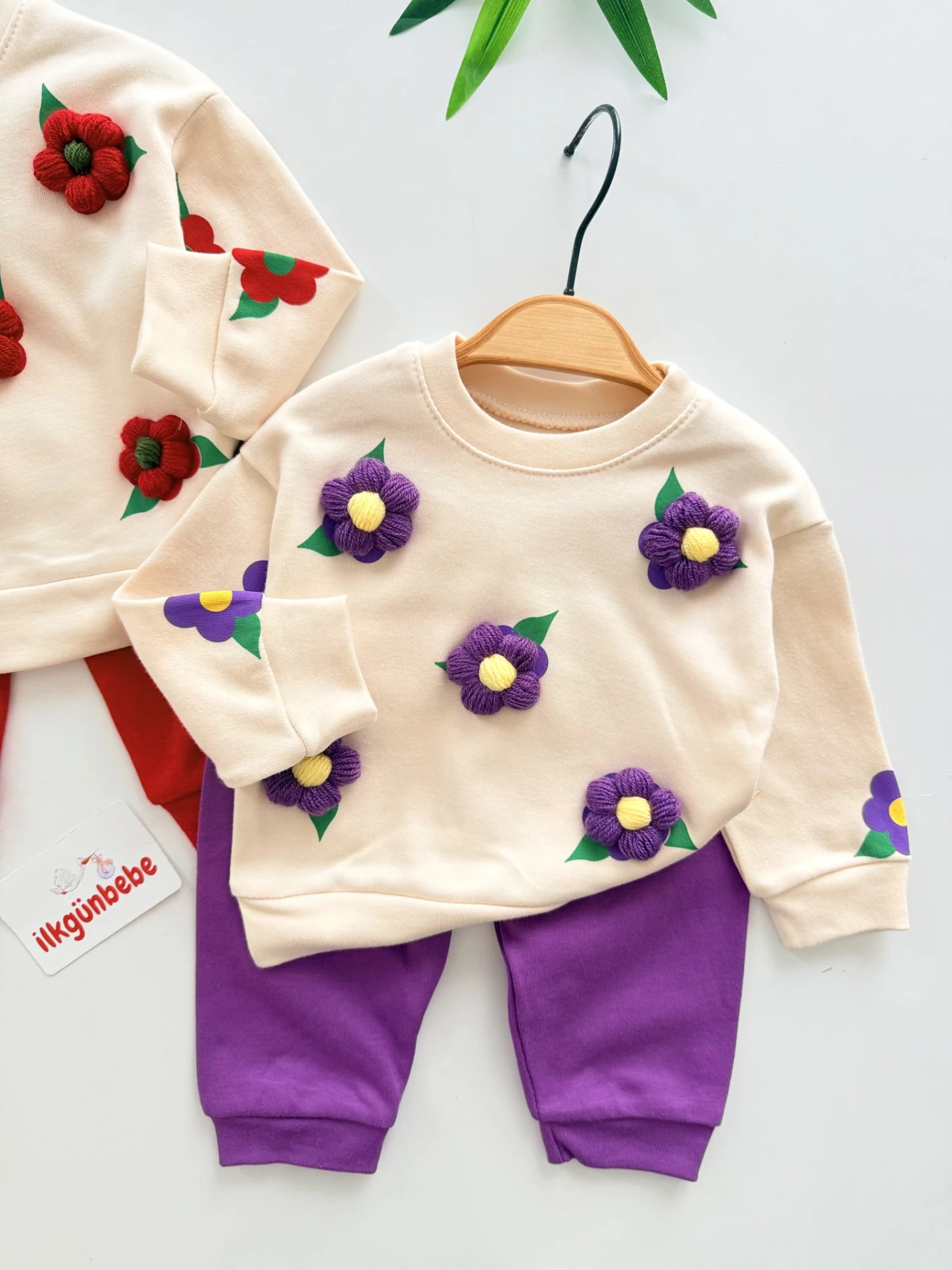 Çiçek Kabartma Nakışlı %100 Pamuk 2’li Takım