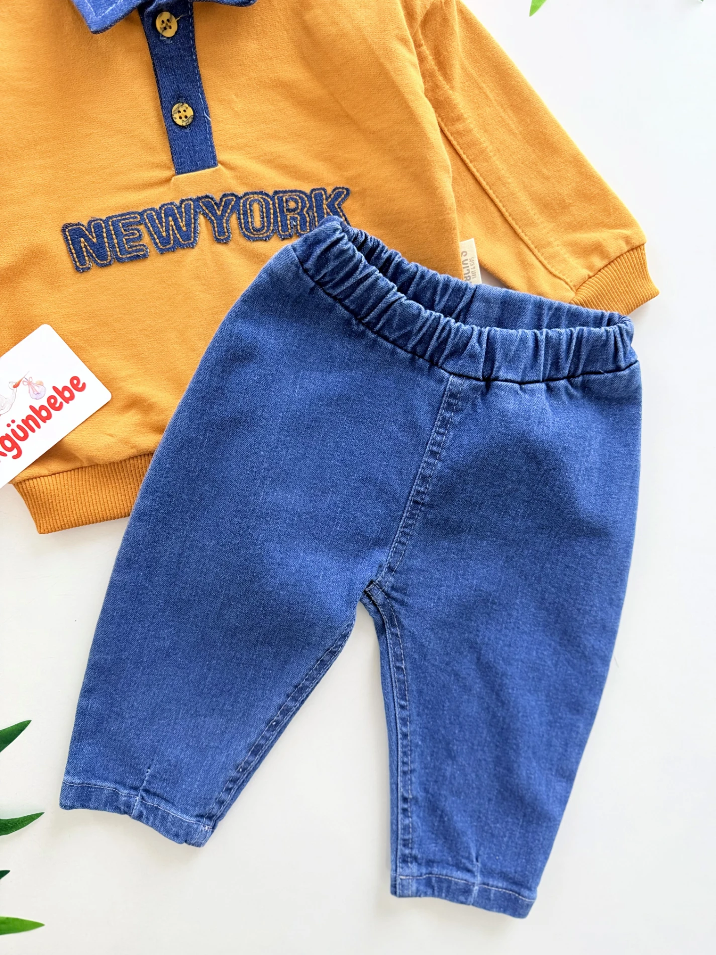 Newyork Polo Yakalı Kot Pantalonlu 2’li Takım