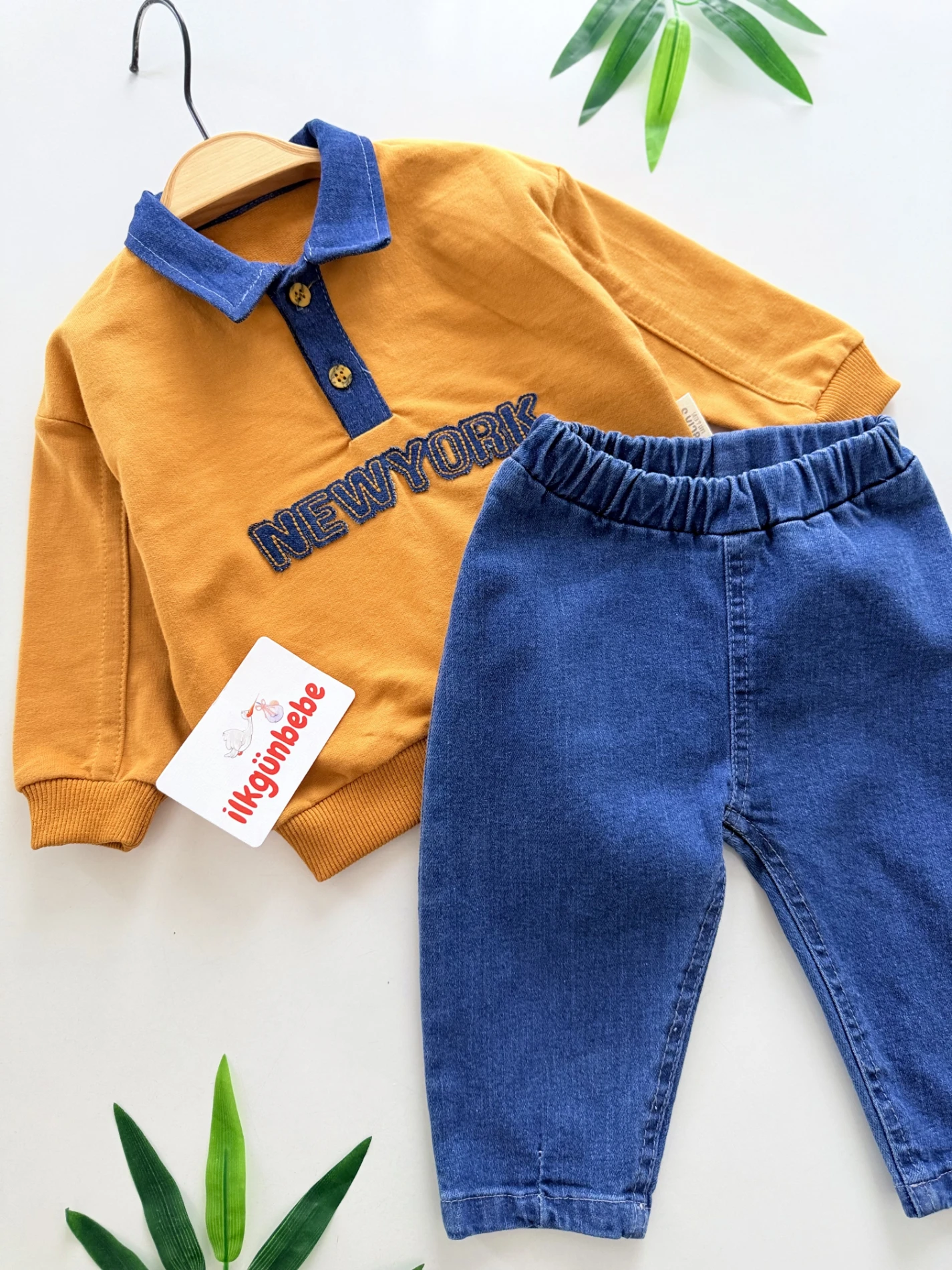 Newyork Polo Yakalı Kot Pantalonlu 2’li Takım