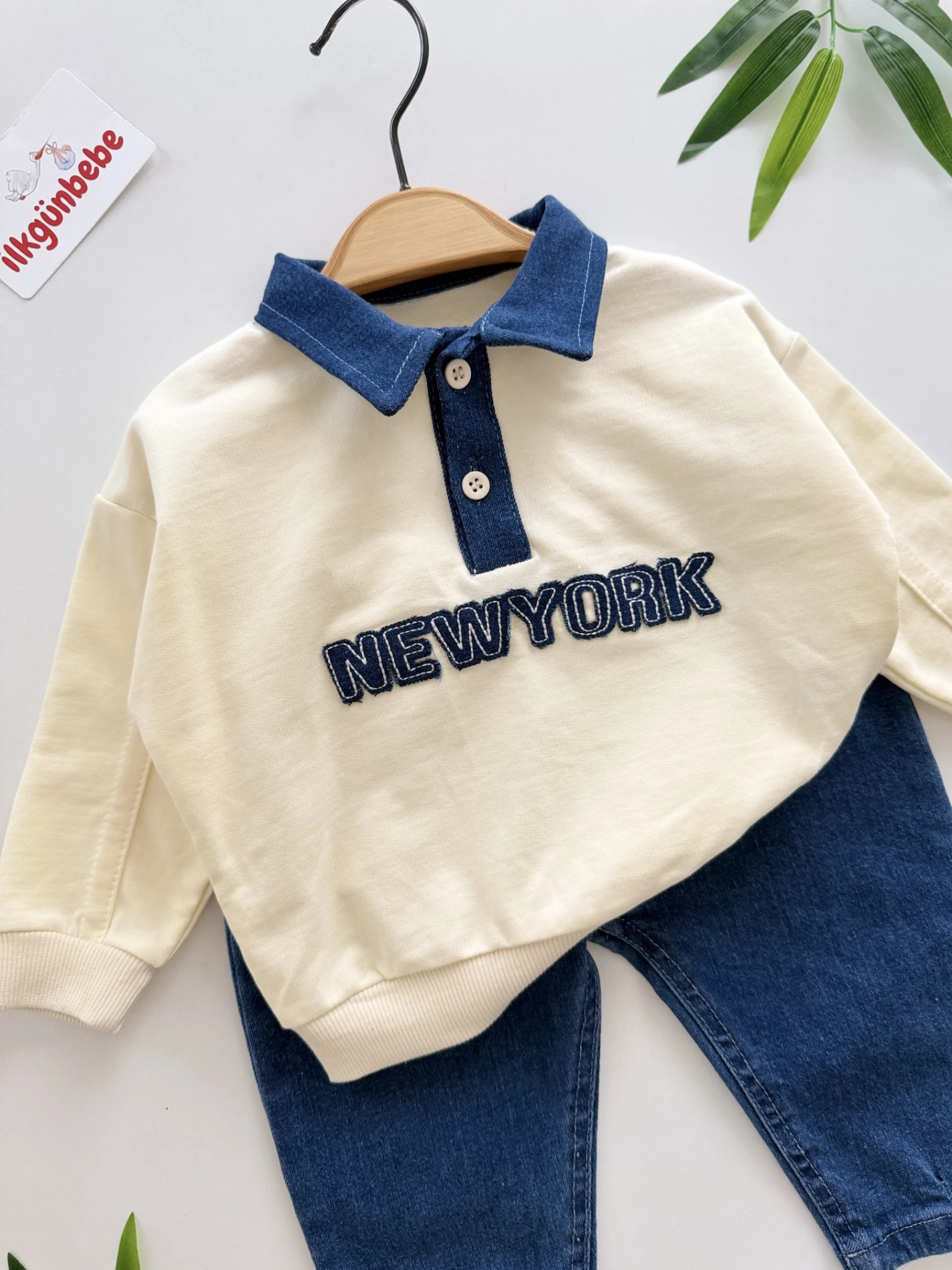 Newyork Polo Yakalı Kot Pantalonlu 2’li Takım