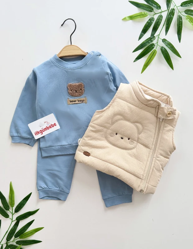 Şişme Yelekli premium kalite teddy üçlü takım