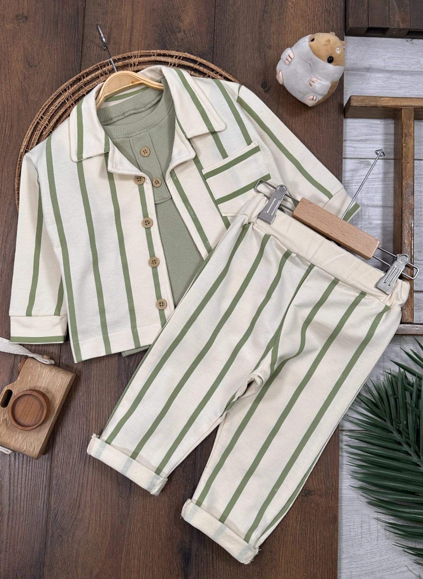 Cool Boy Çizgili Ceketli Bodyli 3’lü Takım