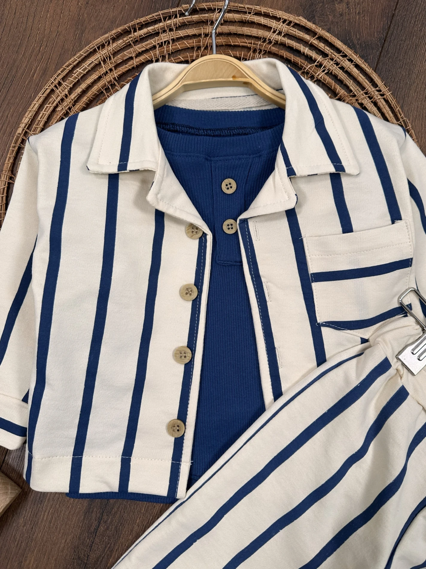 Cool Boy Çizgili Ceketli Bodyli 3’lü Takım