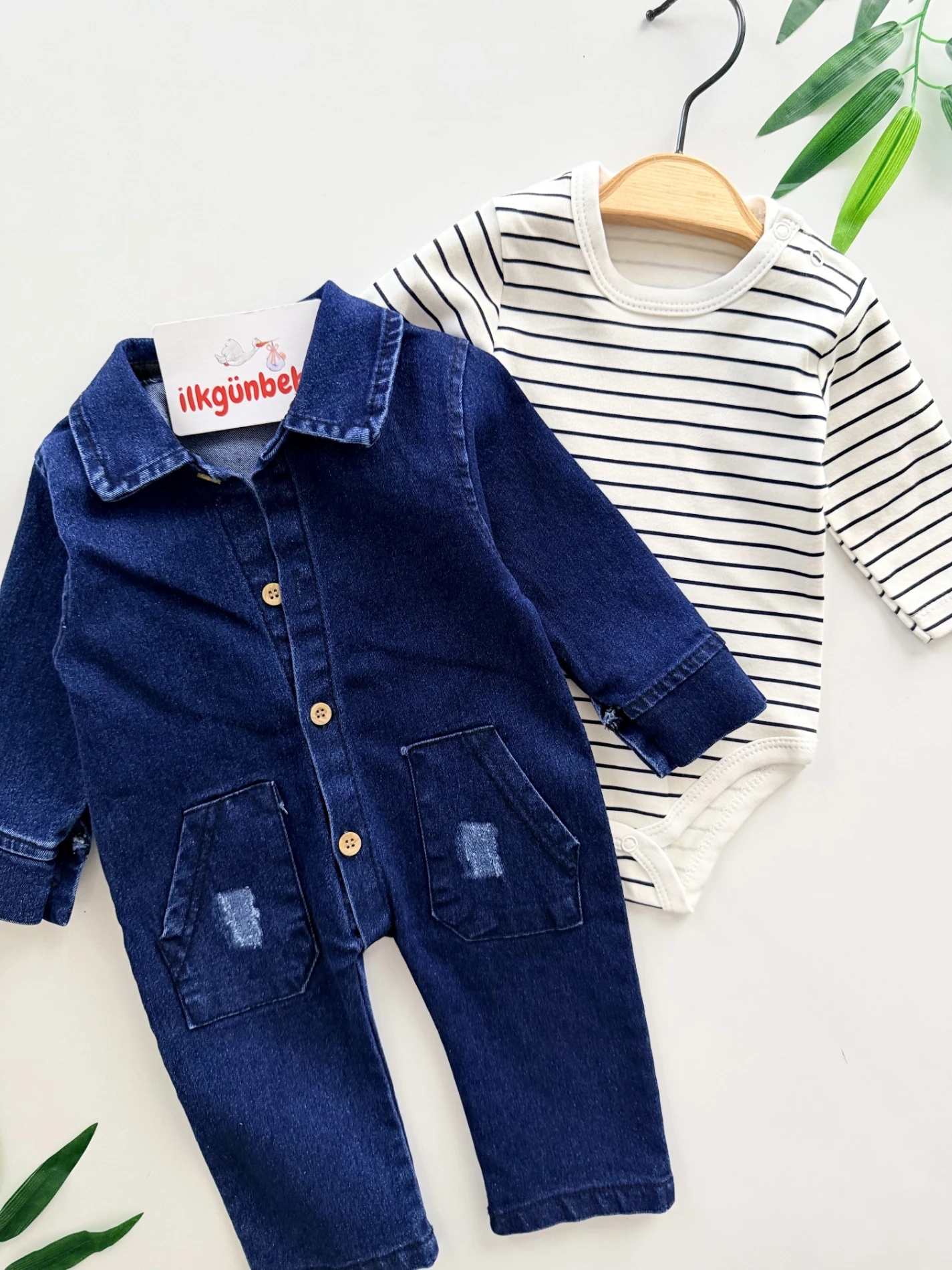 %100 Pamuk Body & Likralı Esnek Kot Tulum Set