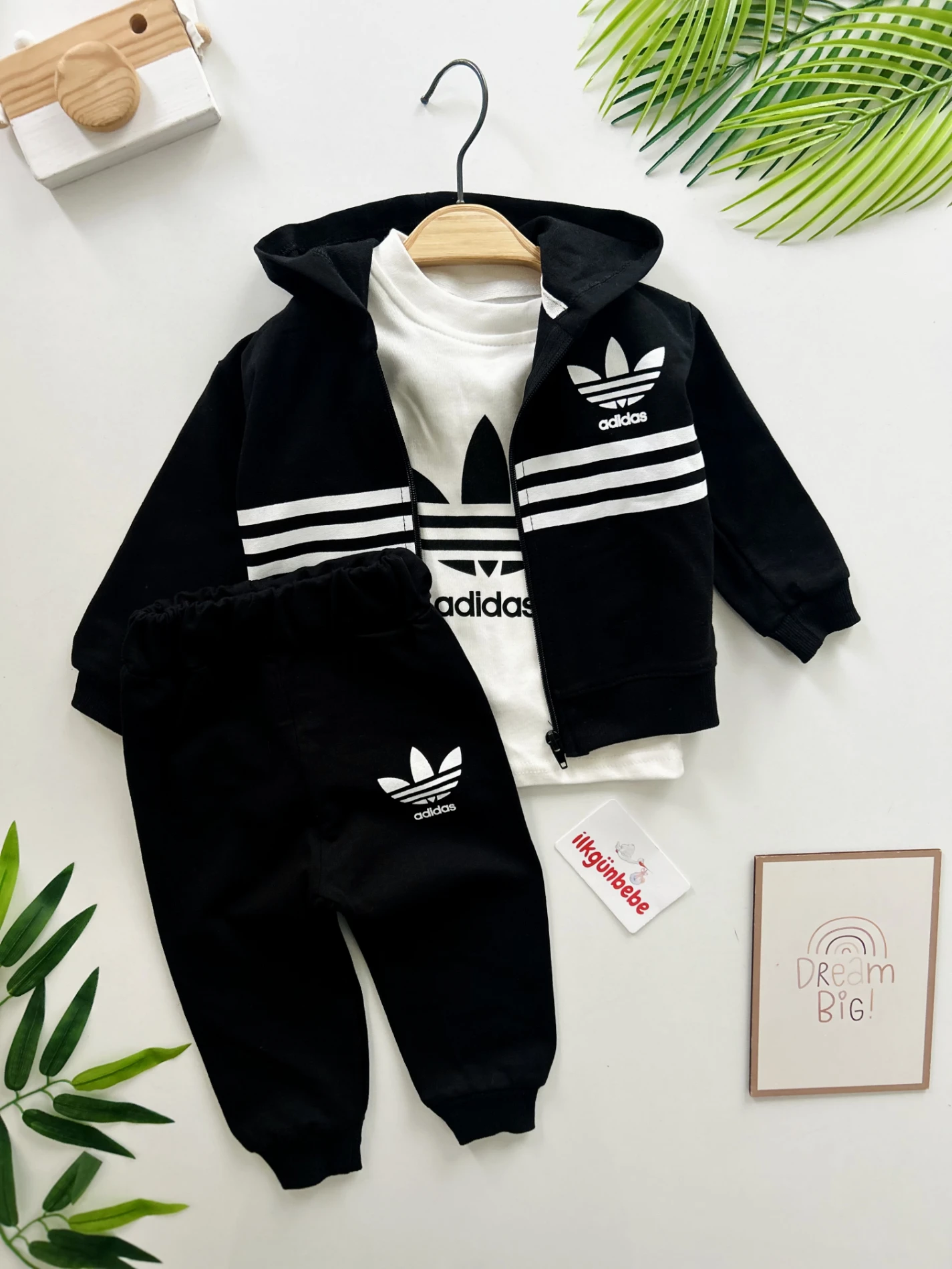 Marka Bodyli Hırkalı Eşofmanlı Unisex Mevsimlik 2 İp  %100 Pamuk 3’lü Takım