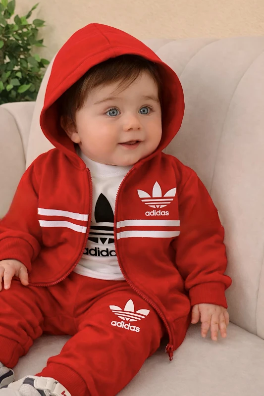 Marka Bodyli Hırkalı Eşofmanlı Unisex Mevsimlik 2 İp  %100 Pamuk 3’lü Takım