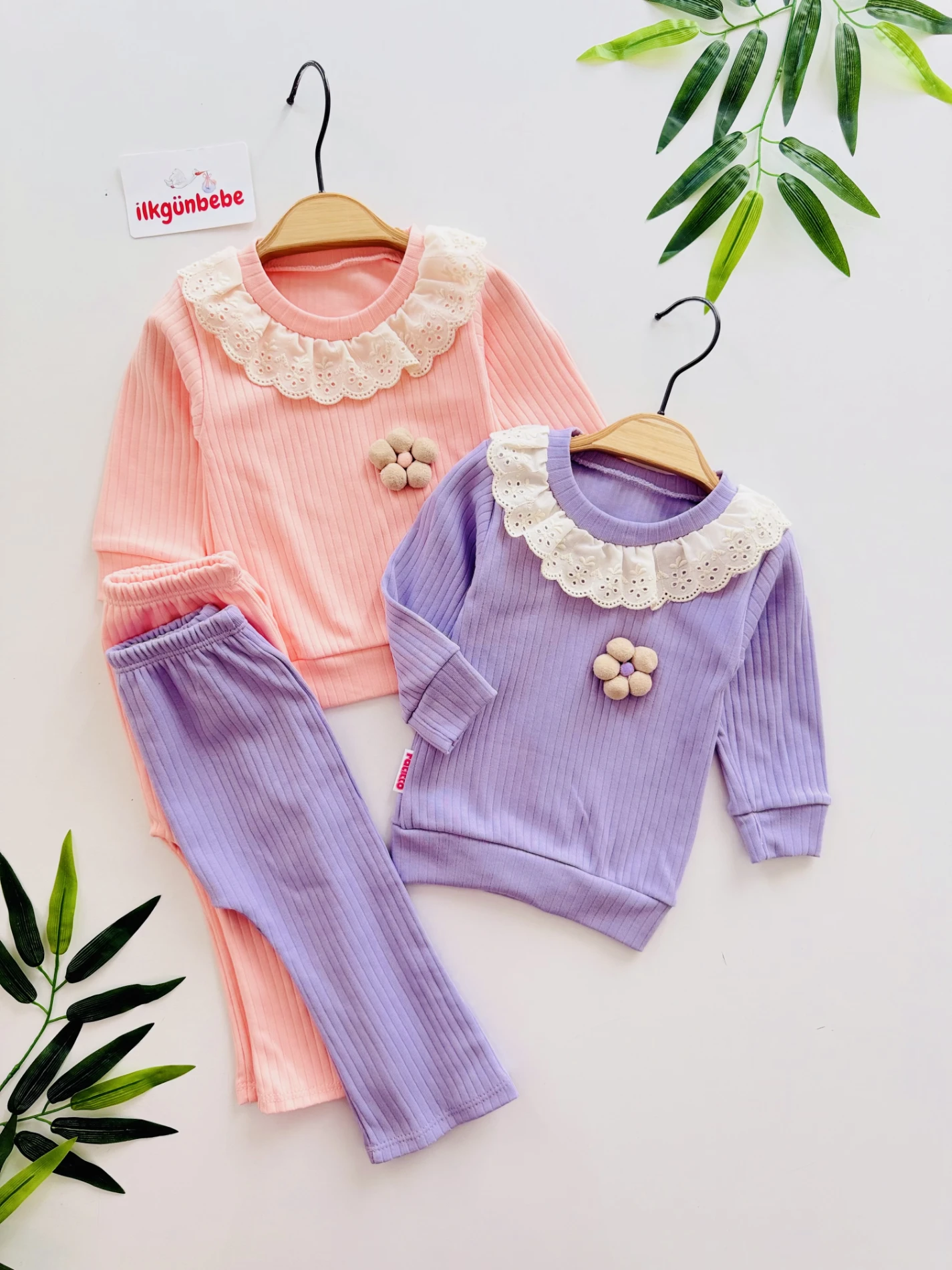 Çiçek Nakışlı Kız Bebek Takım
