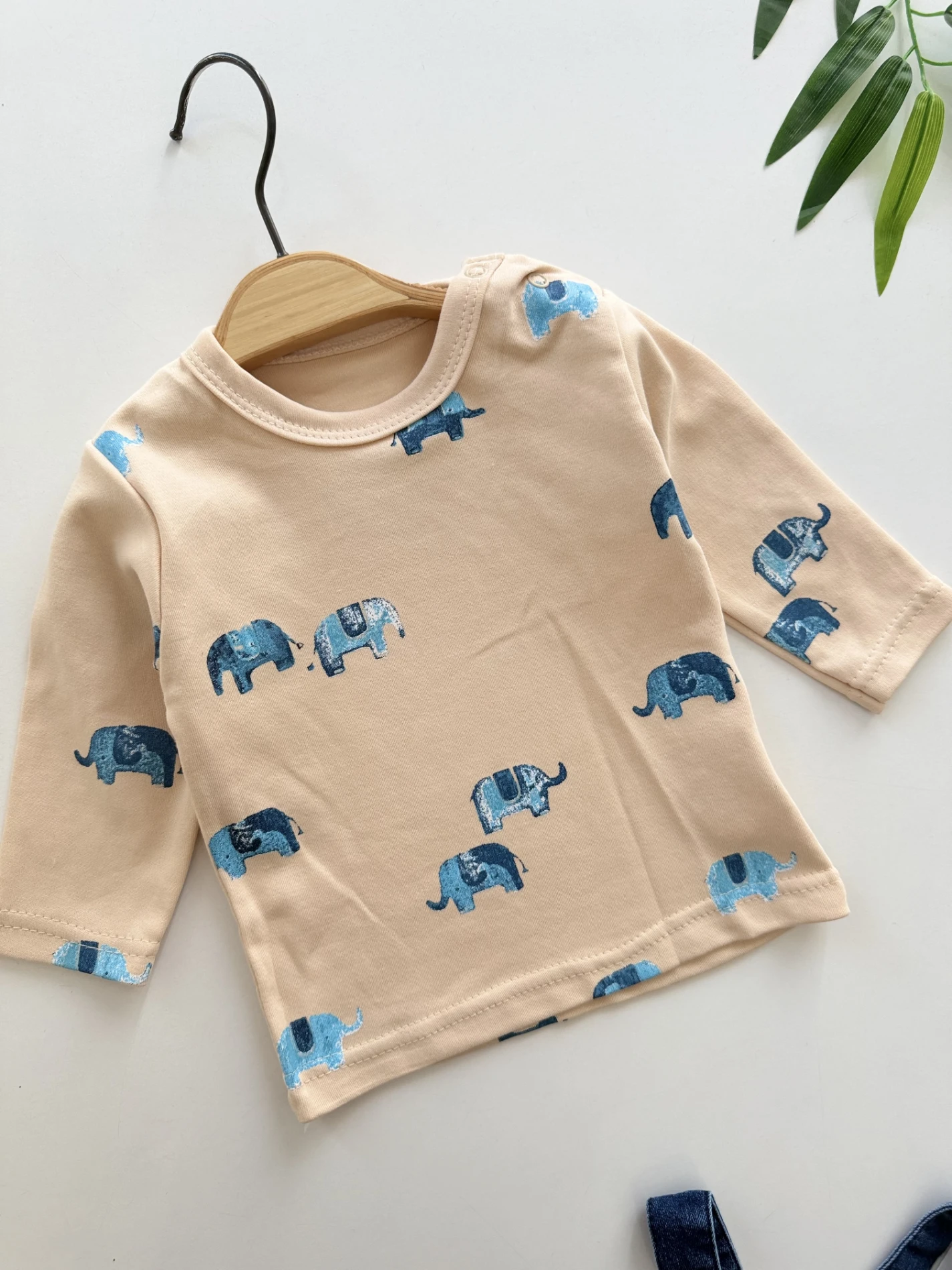 Fil Temalı Likralı Esnek Kot Kumaş Body Tulum Set