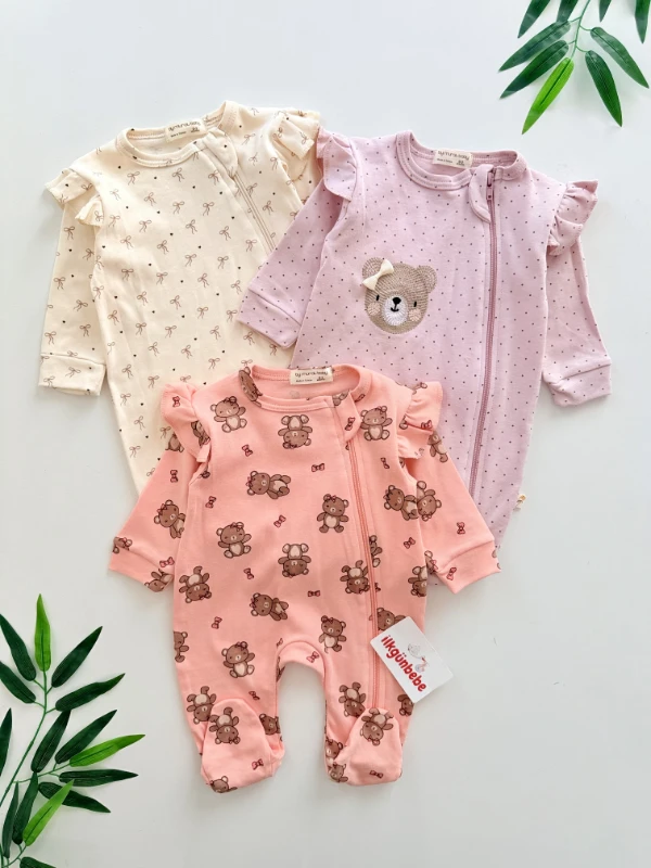 Teddy Fiyonk Premium %100 Pamuk 3’lü Mevsimlik Tulum Set