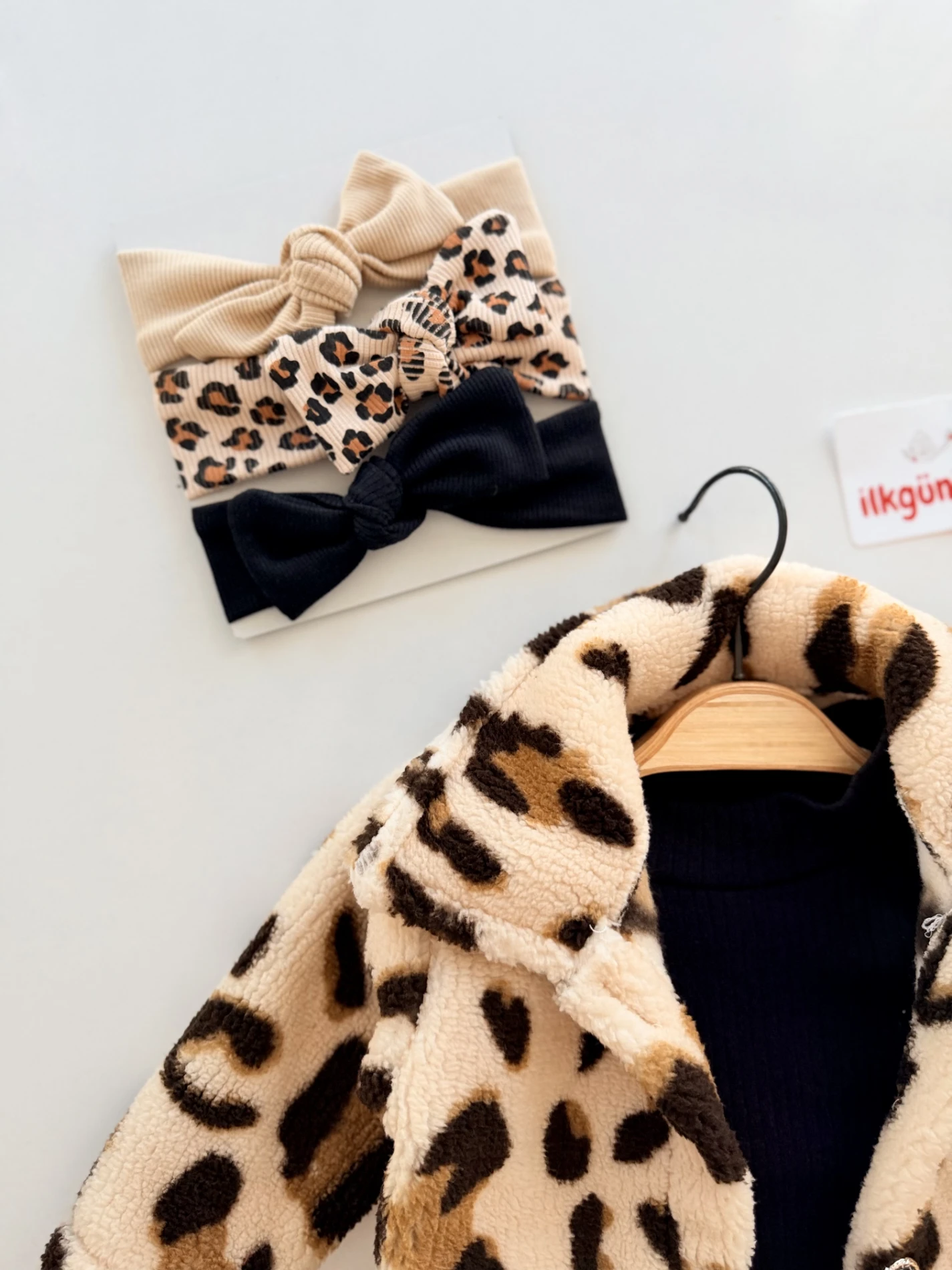 Deri Etekli Leopar Polar Montlu  Badili 3’lü Takım