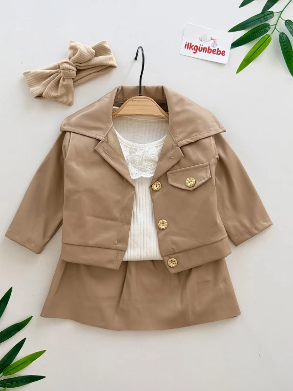 Deri Ceketli Etekli Badili 3’lü Takım