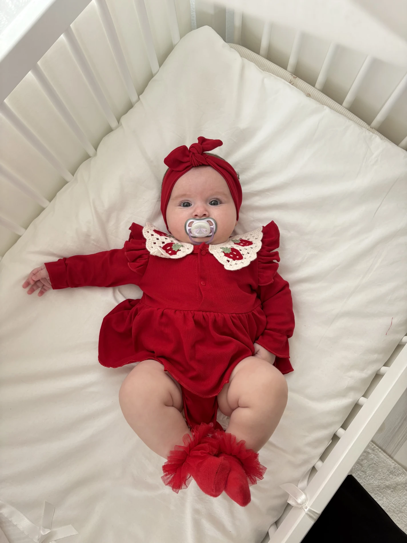 Çilek Yaka Detaylı Romper & Bandana Set