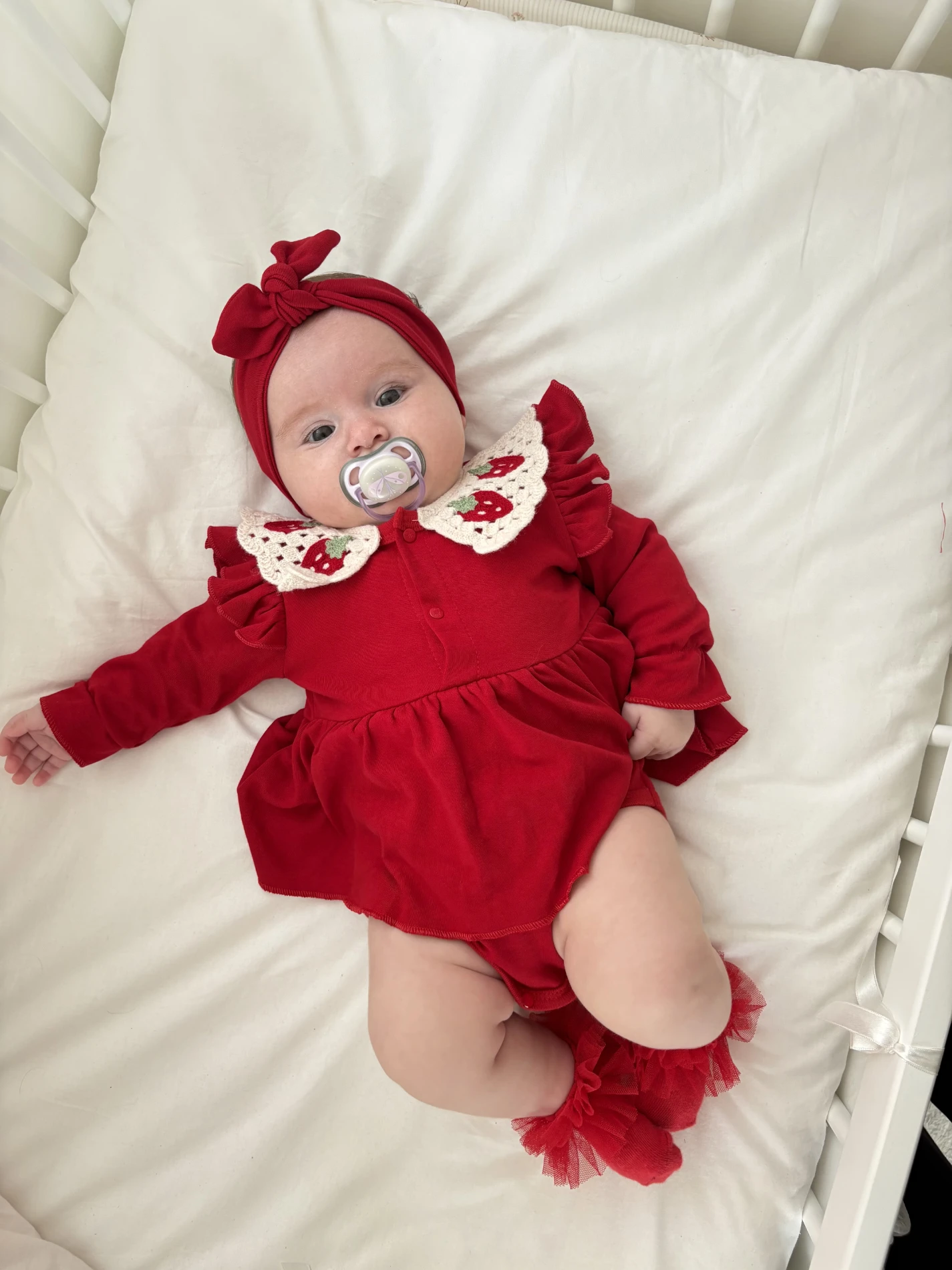 Çilek Yaka Detaylı Romper & Bandana Set
