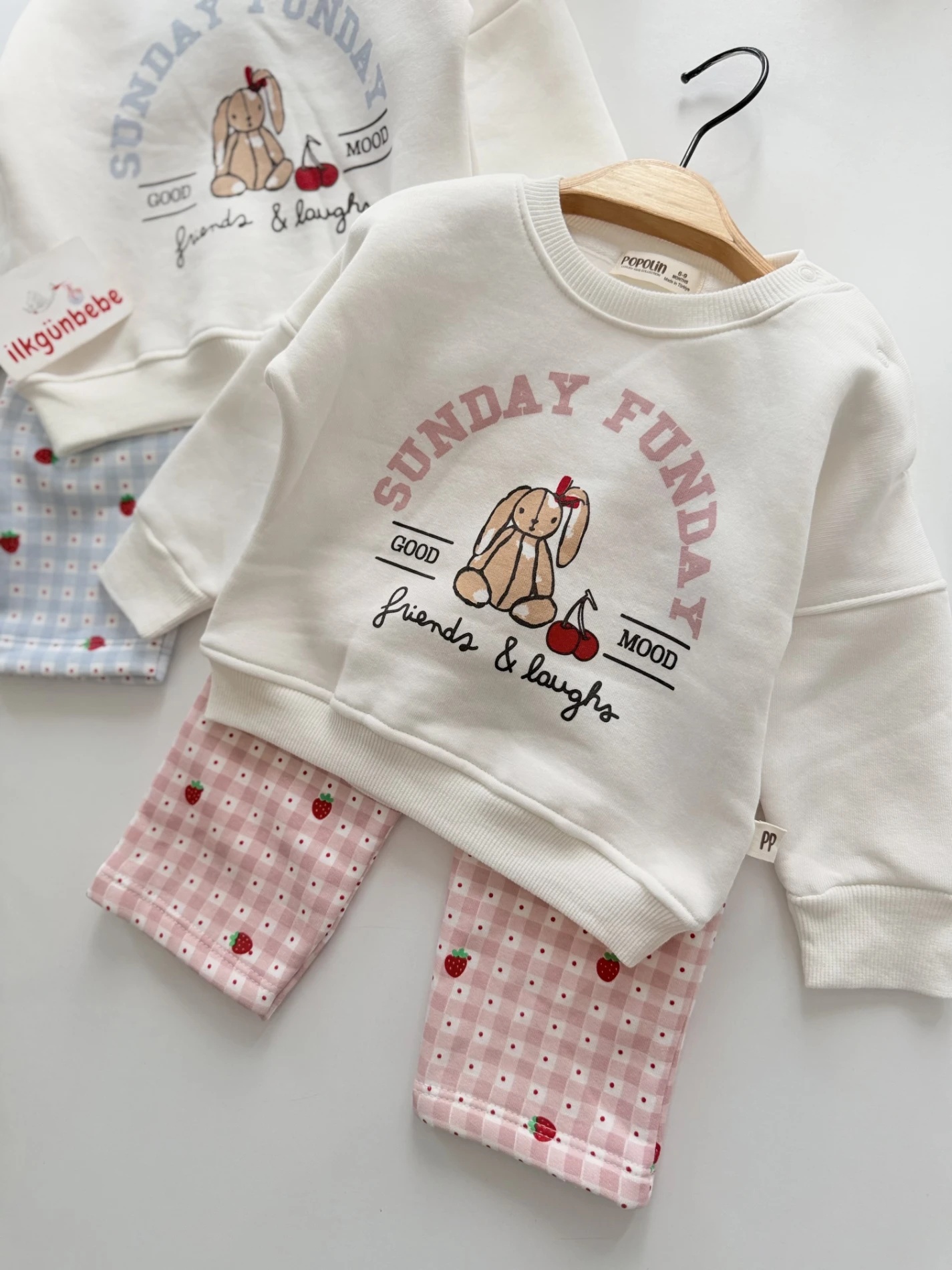 Sunday Funday Rabbit %100 pamuk 3 ip Şardonlu Kışlık  takım
