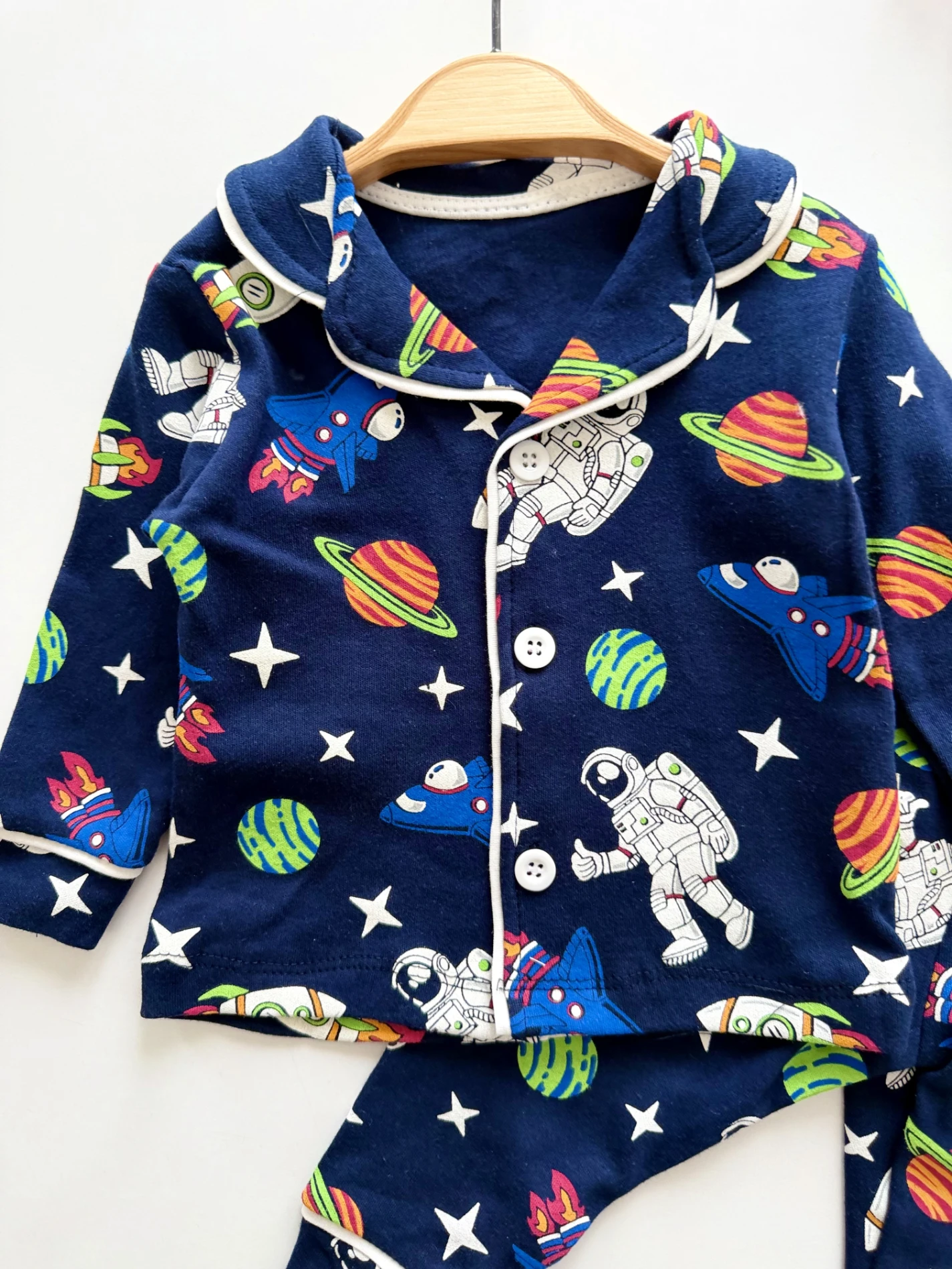 Uzay Desenli Bebe Yakalı %100 Pamuk Pijama Takımı
