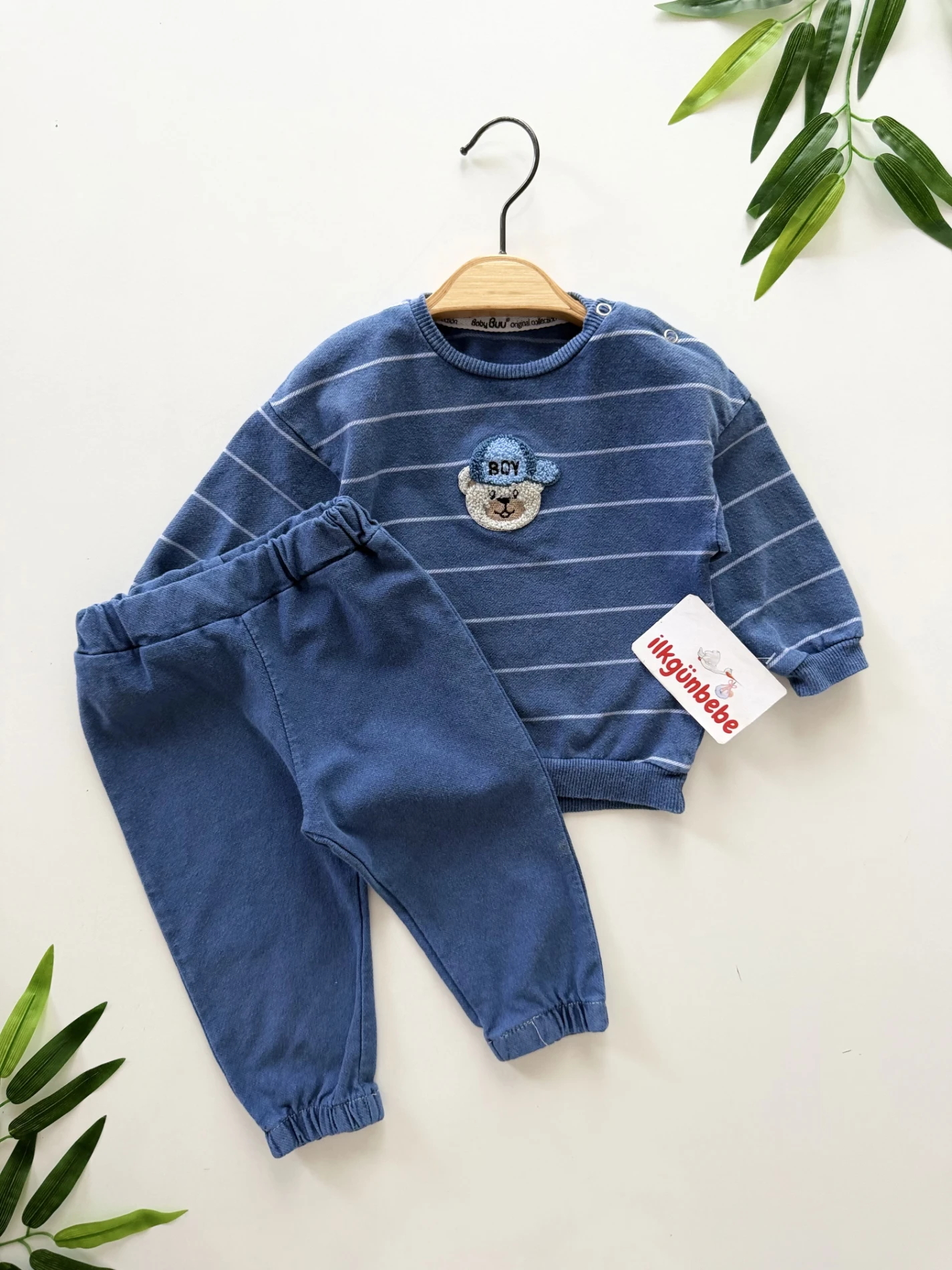 Teddy Nakışlı Kot Denim 2’li Takım
