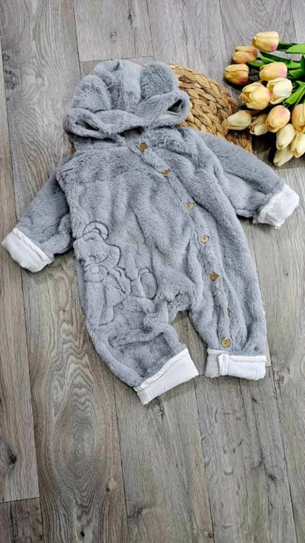 Tavşan Fiğürlü Kışlık Peluş Kız/Erkek Bebek Tulum