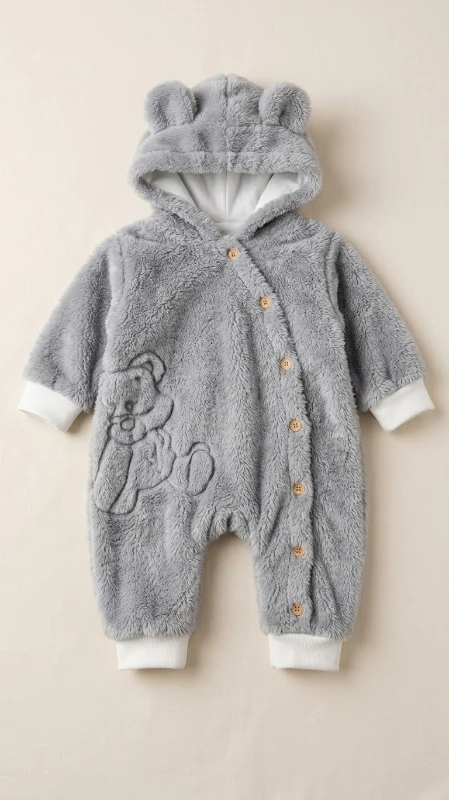 Tavşan Fiğürlü Kışlık Peluş Kız/Erkek Bebek Tulum