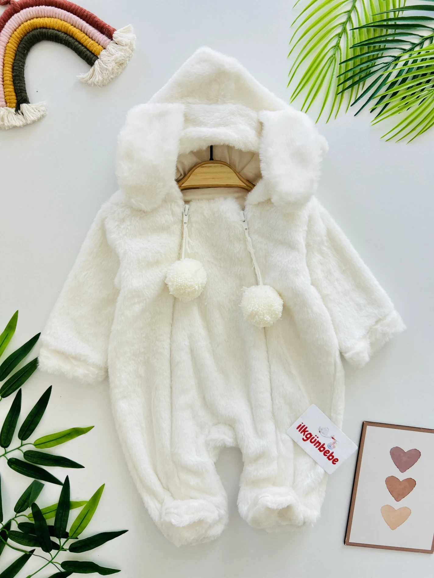 Çift Fermuarlı Ponponlu Tavşan Kulak Peluş Yumuşacık Tulum