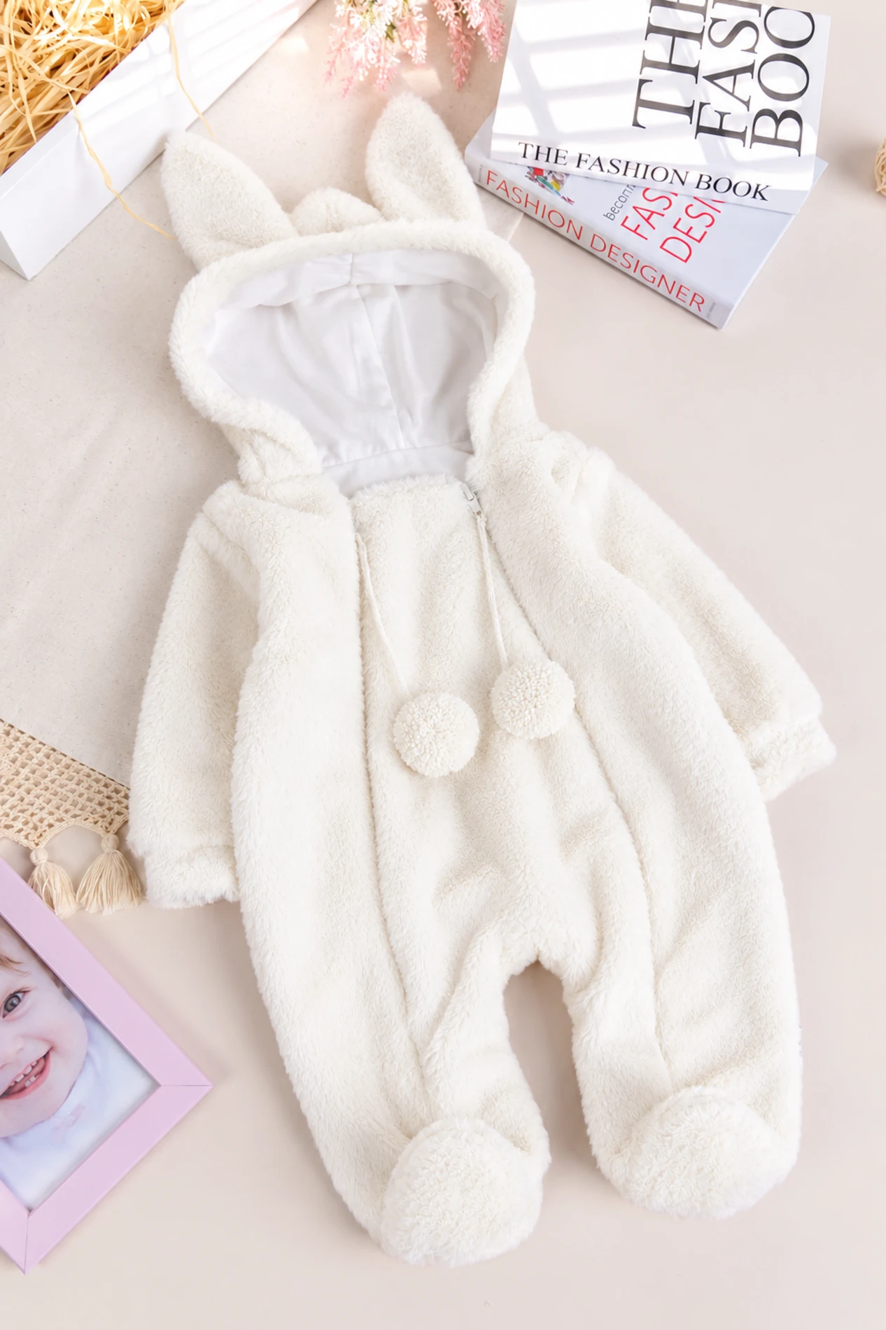 Çift Fermuarlı Ponponlu Tavşan Kulak Peluş Yumuşacık Tulum