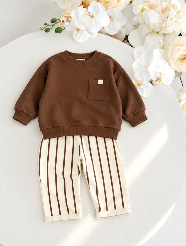 Smile Çizgili Şardonlu Premium  %100 Pamuk Pinterest Takım