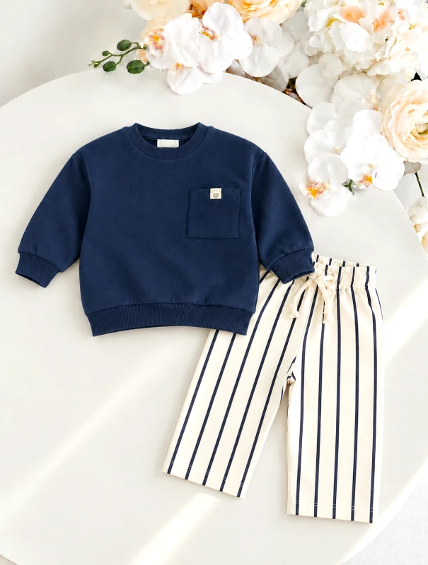 Smile Çizgili Şardonlu Premium  %100 Pamuk Pinterest Takım