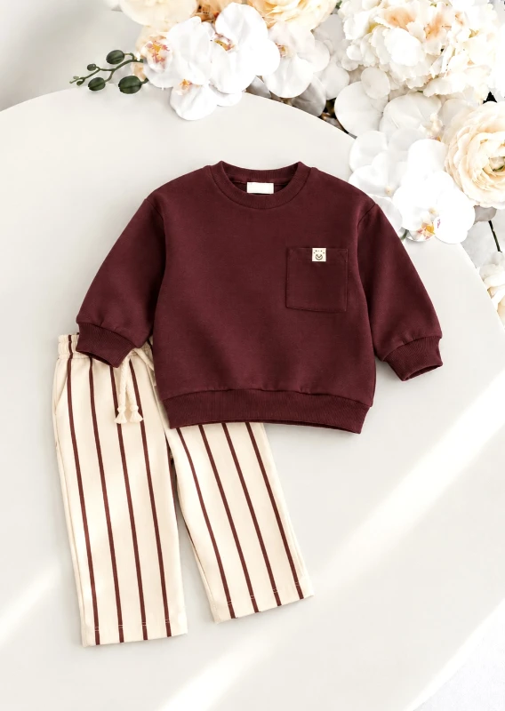 Smile Çizgili Şardonlu Premium  %100 Pamuk Pinterest Takım
