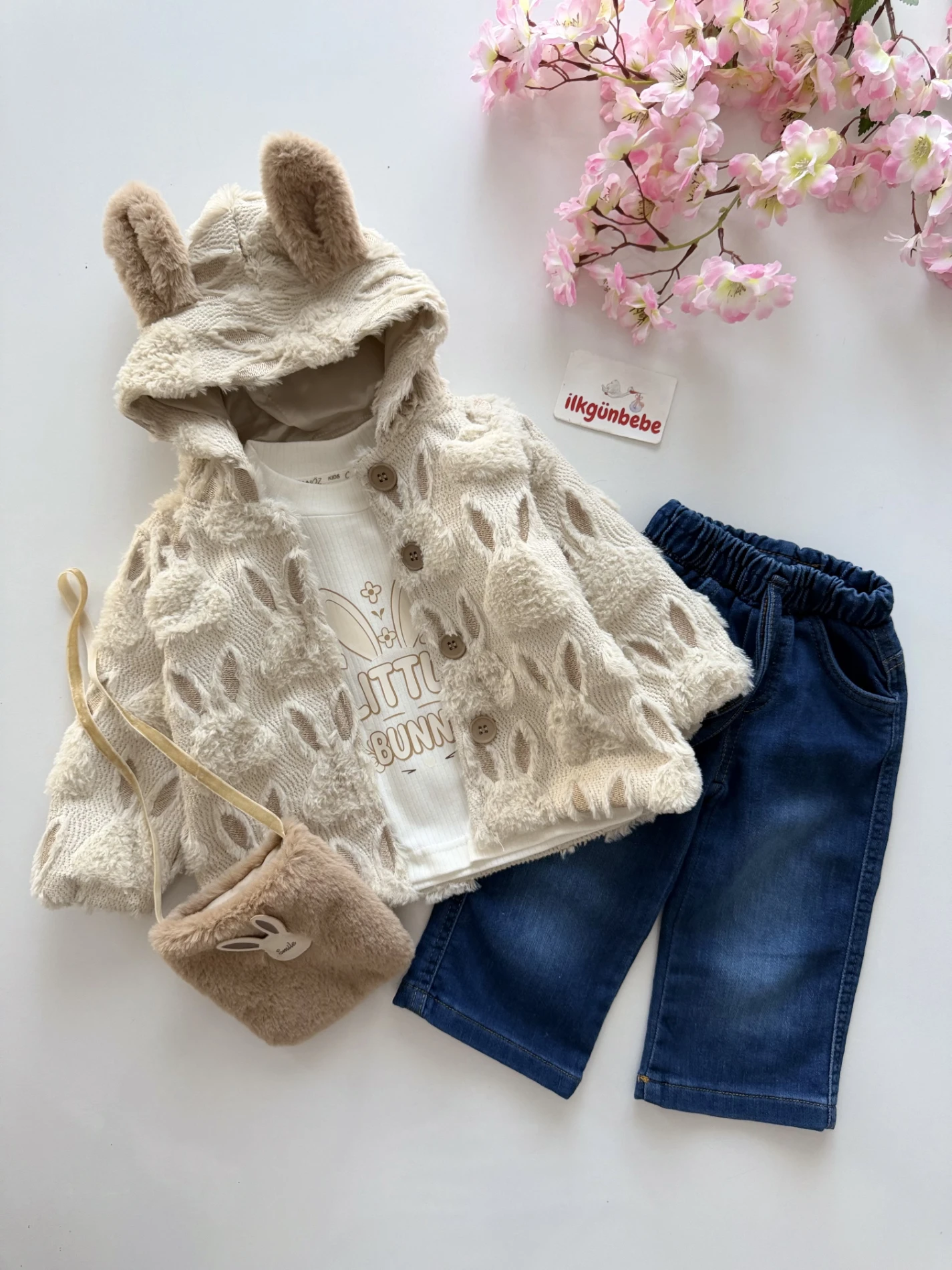 Little Buny Çantalı Tavşan Kulak Astarlı Ceketli 4’lü Premium Takım