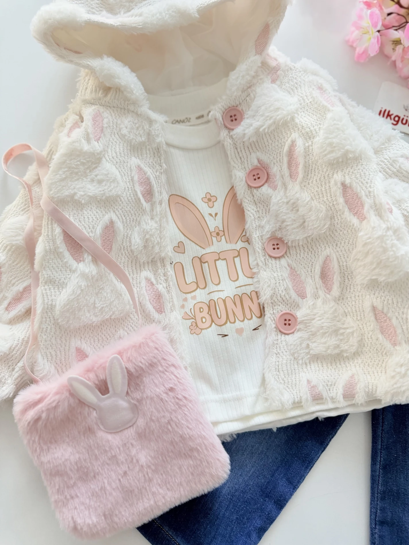 Little Buny Çantalı Tavşan Kulak Astarlı Ceketli 4’lü Premium Takım