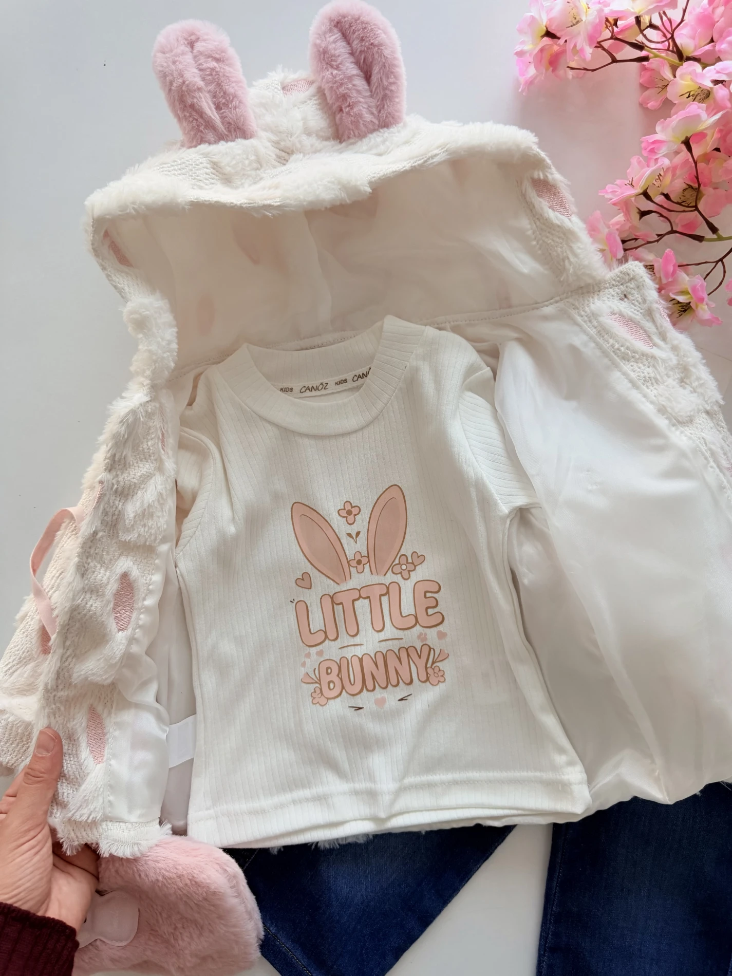 Little Buny Çantalı Tavşan Kulak Astarlı Ceketli 4’lü Premium Takım