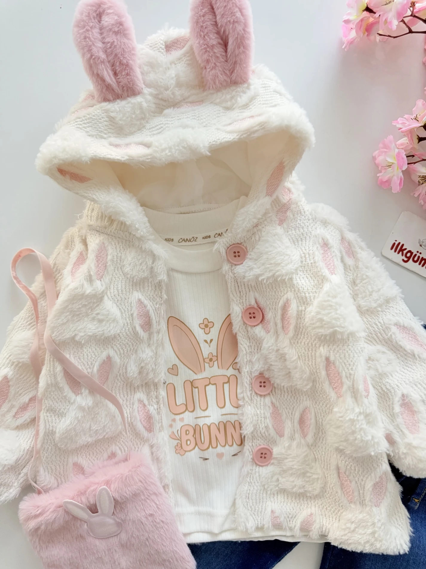 Little Buny Çantalı Tavşan Kulak Astarlı Ceketli 4’lü Premium Takım