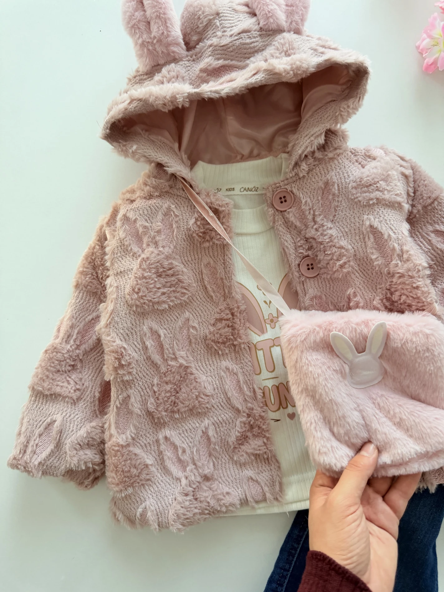 Little Buny Çantalı Tavşan Kulak Astarlı Ceketli 4’lü Premium Takım