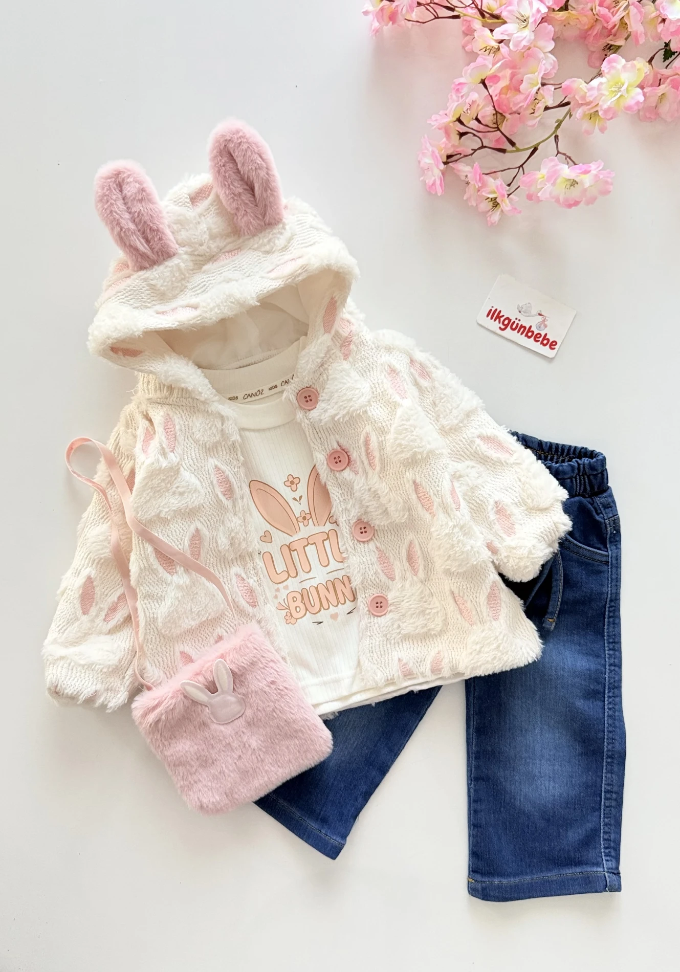 Little Buny Çantalı Tavşan Kulak Astarlı Ceketli 4’lü Premium Takım