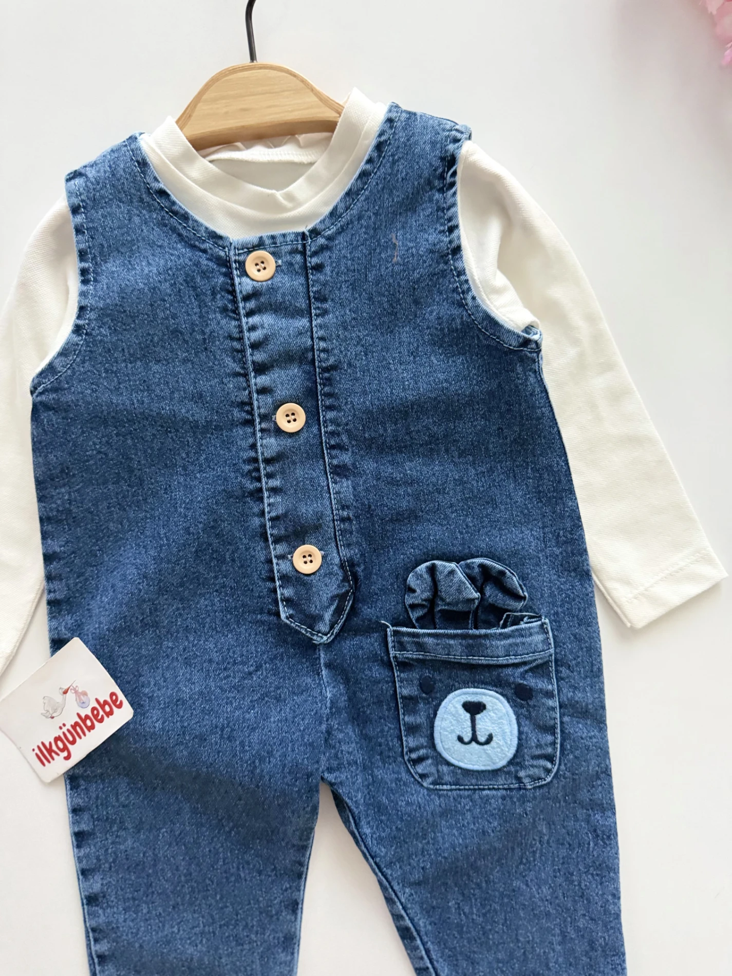 Tavşan Cepli Denim Jean Salopet & Body