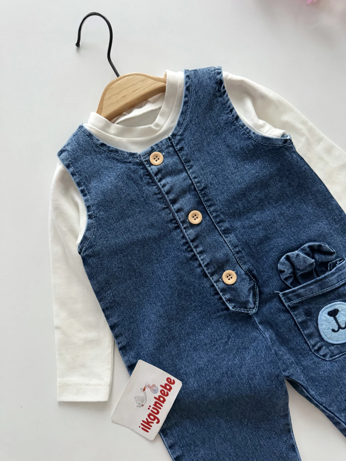 Tavşan Cepli Denim Jean Salopet & Body
