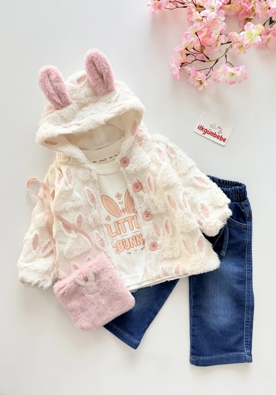 Little Buny Çantalı Tavşan Kulak Astarlı Ceketli 4’lü Premium Takım
