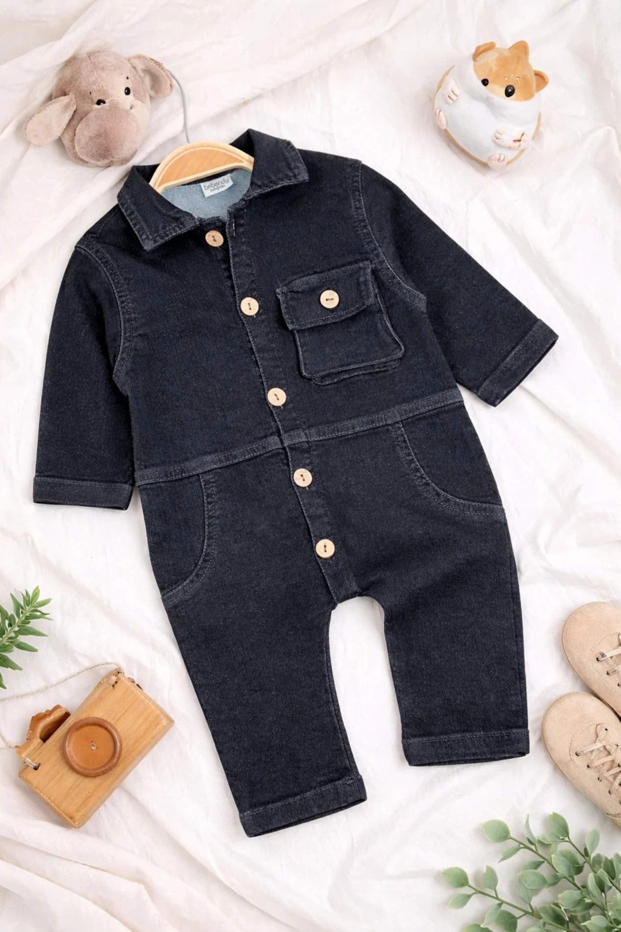 Likralı Yumuşacık Lacos Yaka %100 Pamuk Premium Kalite Likralı Esnek Unisex Kot Tulum